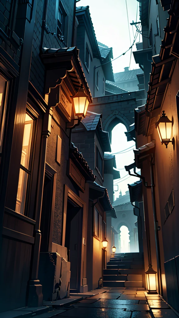 Highest quality, masterpiece, High resolution, background, night,dark, Intricate details, Cinematic feel, 8k, Very detailed ,Alley