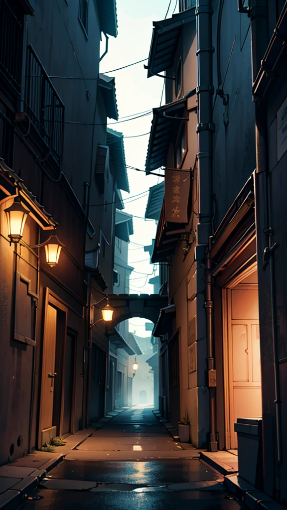 Highest quality, masterpiece, High resolution, background, night,dark, Intricate details, Cinematic feel, 8k, Very detailed ,Alley