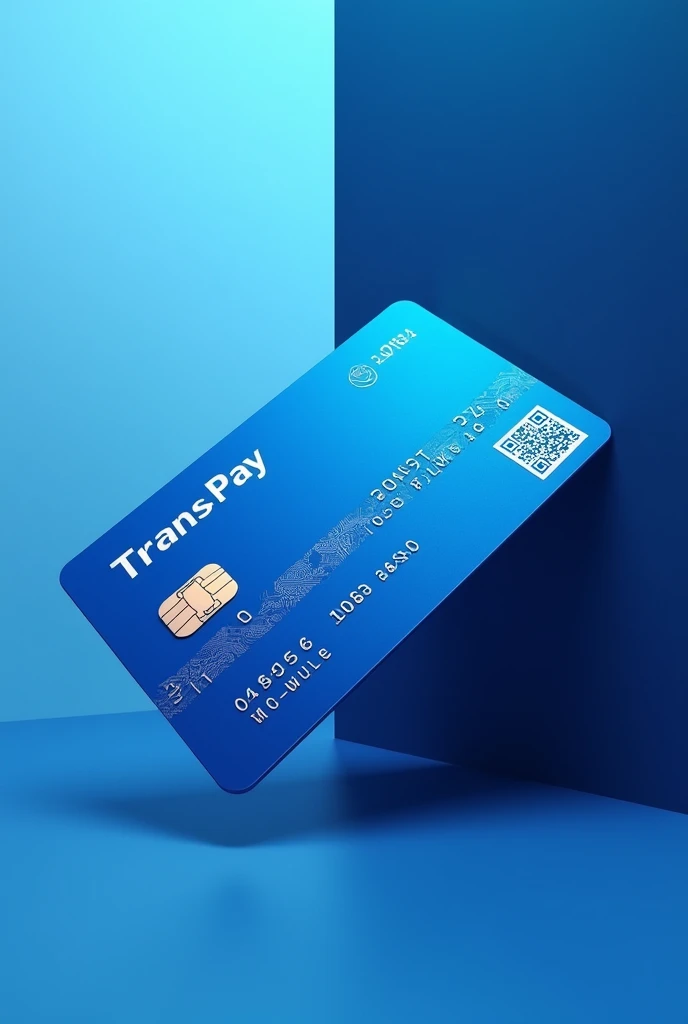 an image of a credit card that is blue and displays the name 'Trans-Pay' in the corner , A QR code,