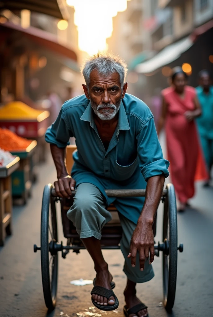 Make an image of a rickshaw puller spitting