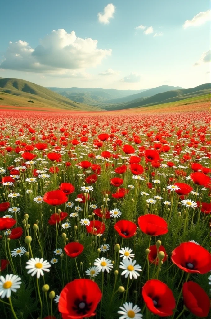 A huge field full with red and white flowers
