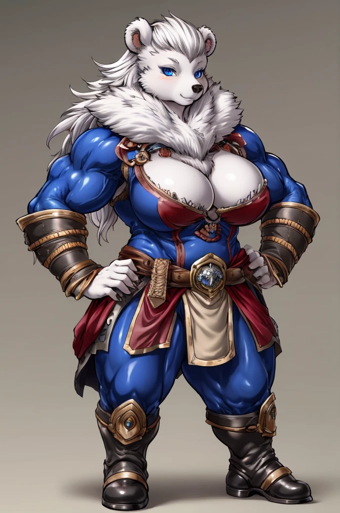 ((bear)), furry female anthro,bear girl,HD,sharp,beautiful and detailed,woman ((anthro)),1girl,Milf, mature woman,white skin, white bear,(look at viewer) ,(muscle),by dr comet,by pochincoff, by jlullaby,by kingbang,by obui,by ZeroQrisu,by sparrow,by gmeen,blue eyes, Viking outfit,standing,((simple background)),(gray background,)
