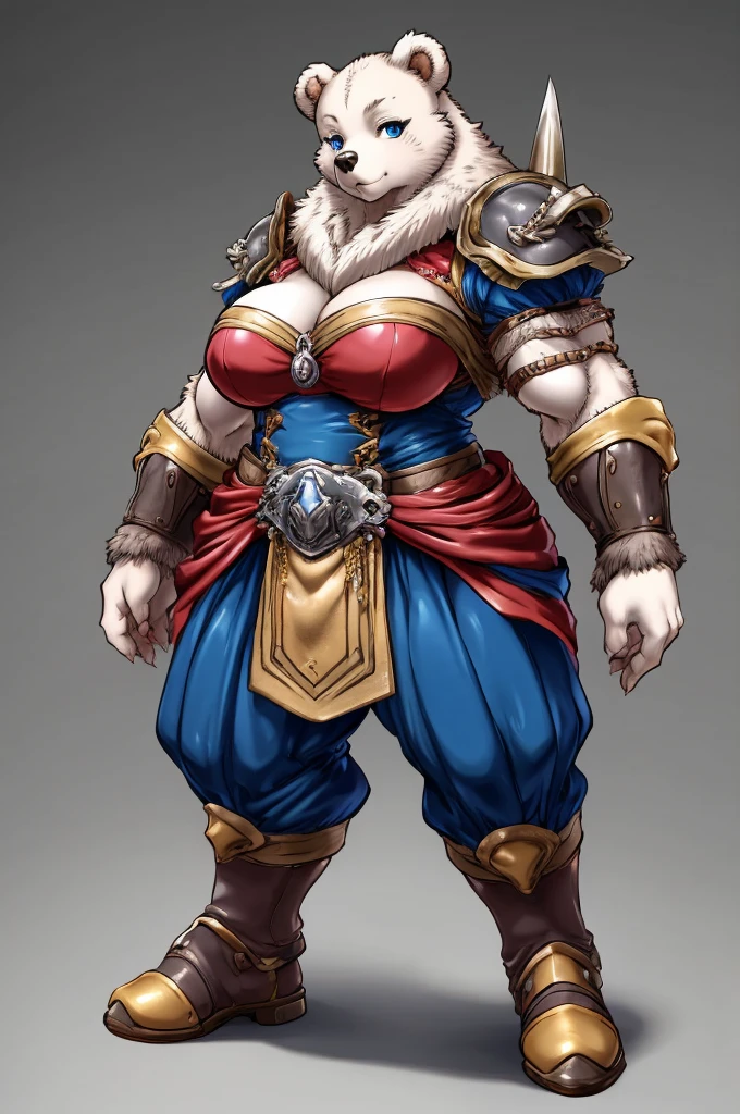 ((bear)), furry female anthro,bear girl,HD,sharp,beautiful and detailed,woman ((anthro)),1girl,Milf, mature woman,white skin, white bear,(look at viewer) ,(muscle),by dr comet,by pochincoff, by jlullaby,by kingbang,by obui,by ZeroQrisu,by sparrow,by gmeen,blue eyes, Viking outfit,standing,((simple background)),(gray background,)