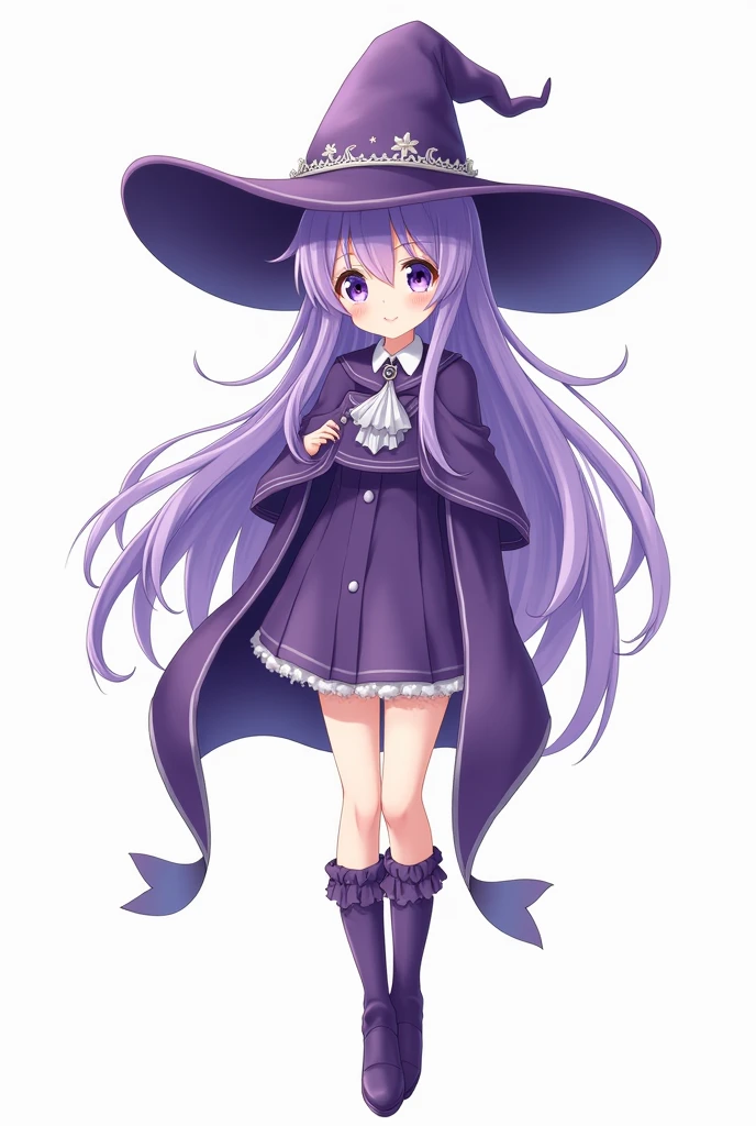 Anime girl, witch, purple, cute, no background, no chibi, full body
