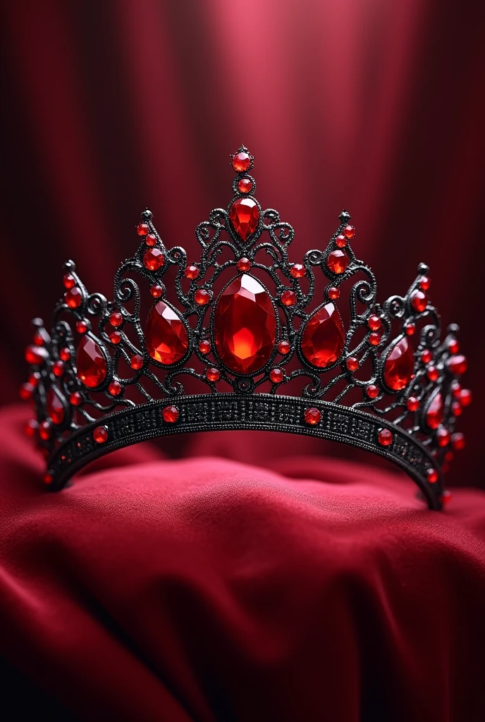 An illustration of a black tiara with red diamonds