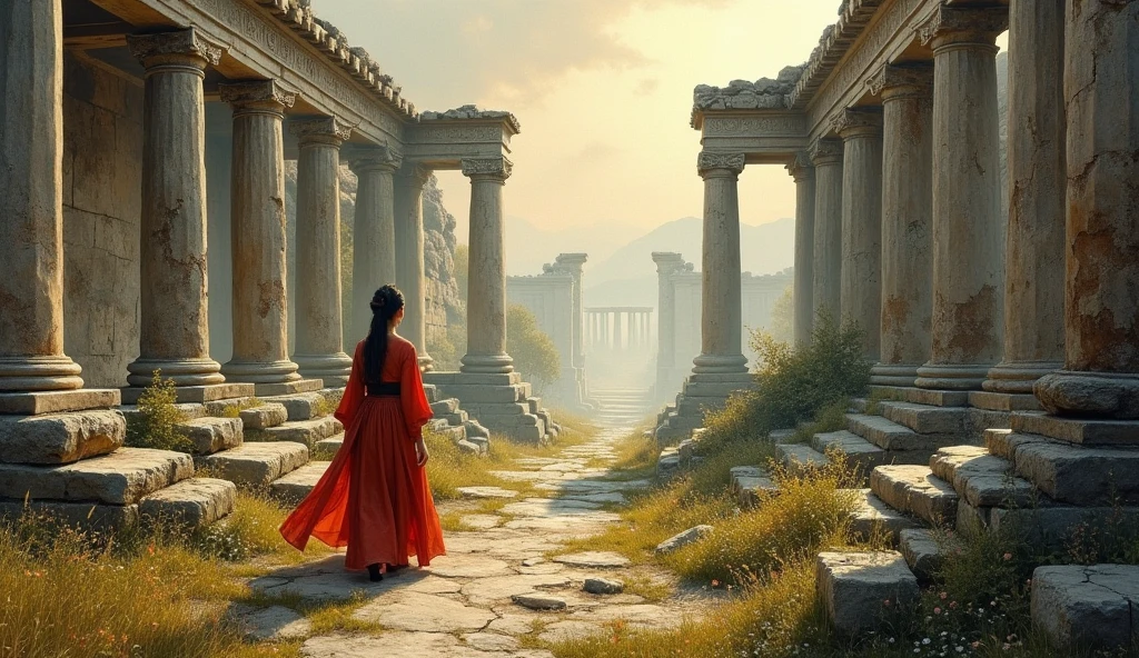 oil painting, ruins of ancient Orient, debris