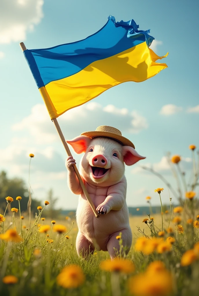 A pig waving a Ukrainian flag