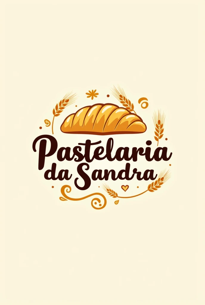 “Develop a logo for the pastry shop ‘Pastelaria da Sandra’. The design should convey a welcoming and homey environment, reflecting the quality and flavor of the products offered. Use a stylized font that combines sophistication and fun, like a handwritten font or a font with a vintage touch. Include visual elements that evoke the idea of pastry, like an illustrated pastry, Wheat, or a spiral reminiscent of the shape of a dough. The color palette should be warm and inviting, With shades like golden, burnt orange and light brown. The logo should be versatile, working well in different sizes and on light or dark backgrounds.”