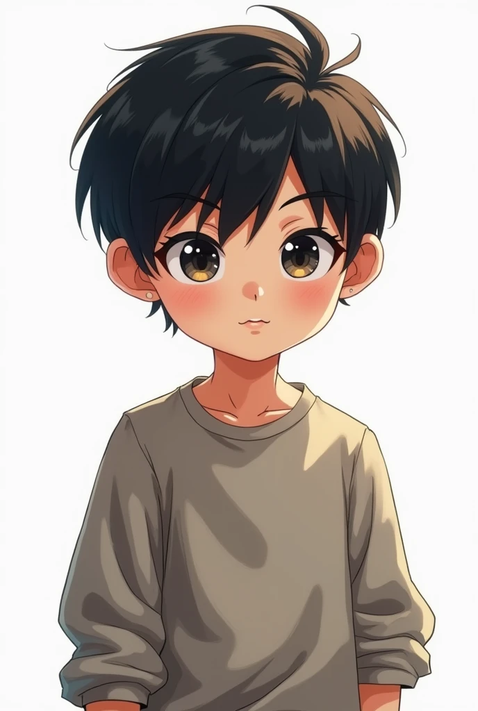 top-quality、8K、32K、​masterpiece、nffsw:1.2)、1 boy、One Boy、A dark-haired、Heavy bangs、long sleeved shirt、shorth hair、extra very short hair、white backgrounid、Wolf cut hair
