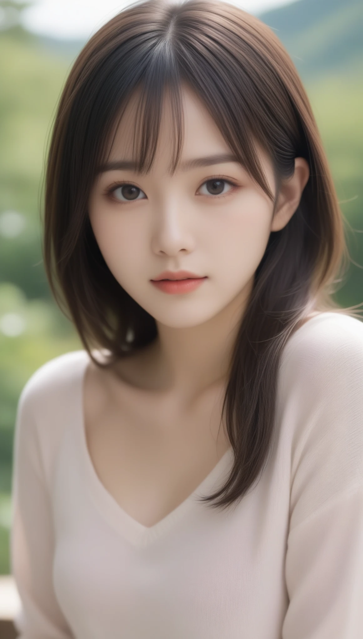 8k, Ultra-high resolution, Highest quality, masterpiece, 三分割法によるphotograph,Surreal, photograph, 1 Girl, (:1.3), pretty girl, Cute Face, 細部までBeautiful Eyes, 細かくdetailedに,masterpiece,One Girl:1.2,Japanese women,Young Wife,upper body,smile,Black hair,Bowl cut,(Summer knitwear:1.3),wood々Inside,Mountain trail,Summer sunshine,wood漏れ日,(Beautiful attention to detail),Subtle details, detailedな顔, smile,Attractive girl,(のポートレートphotograph:1.4),(Photorealistic images:1.4),Fantasy art,(Beautiful Face:1.4),Beautiful and attractive eyes、Beautiful Eyes、(Tight waist:1.4)、(Beautiful with perfect body proportions:1.4),Pink Lips,Looking at the audience,(((Ideal body type))),A-cup small breasts :2,、Portraiture:2、Perfect Anatomy、鮮明なdetailed、detailed,Fashion magazine cover,Thin lips,完璧でBeautiful Face ,完璧でCute Face, Skin with attention to detail, Perfect limbs、Narrow waist,Surreal,Light and shadow,dappled sunlight