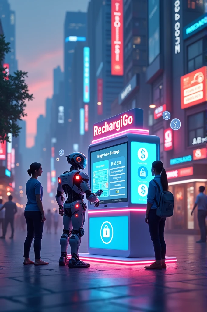 Create a professional fintech brand name image RechargiGo who provide money withdrawal money transfer recharge aeps digital services.
