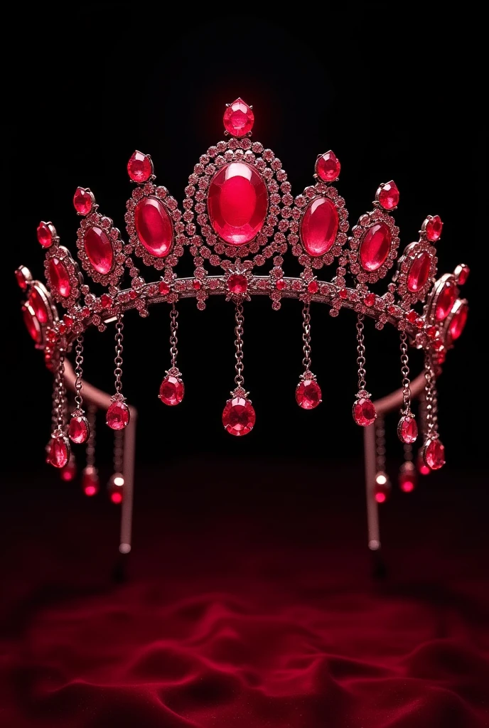 An illustration of a black tiara with red diamonds with dangling chain