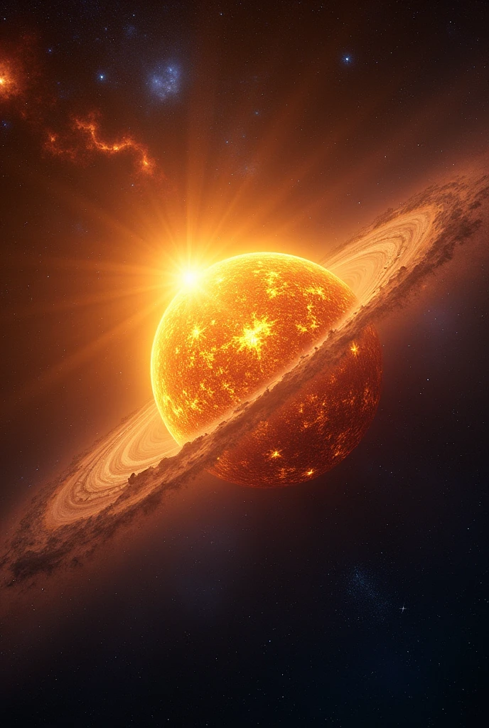 The sun is very bright in the middle of the stars  