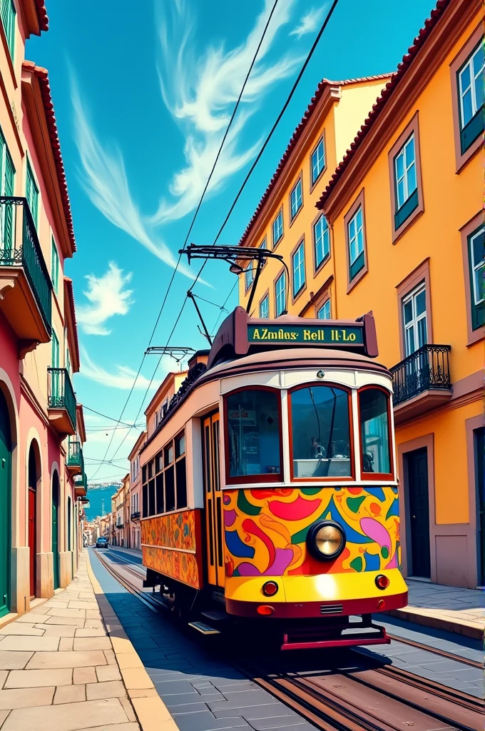 Abstract old tram climbing Lisbon street