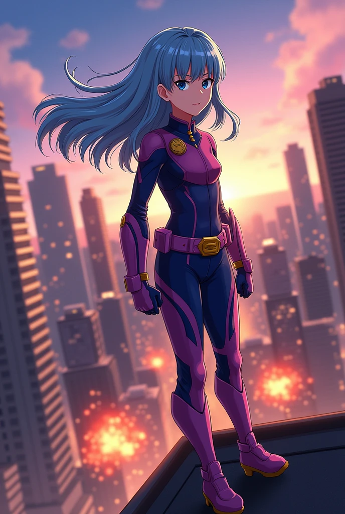 my oc is called mirio tamaki and is the third pro hero in my hero academia she is sweet and kind and mostly hangs with hawks the second pro hero and sometimes but rerely with endavor the number one pro hero her quirk/s are explosions like bakugos and all for one like izukus her uniform is a Mixtur of bakugos and izukus and has purple and blue insteaz of green and orange her hair is baby-blue and her eyes are like togas