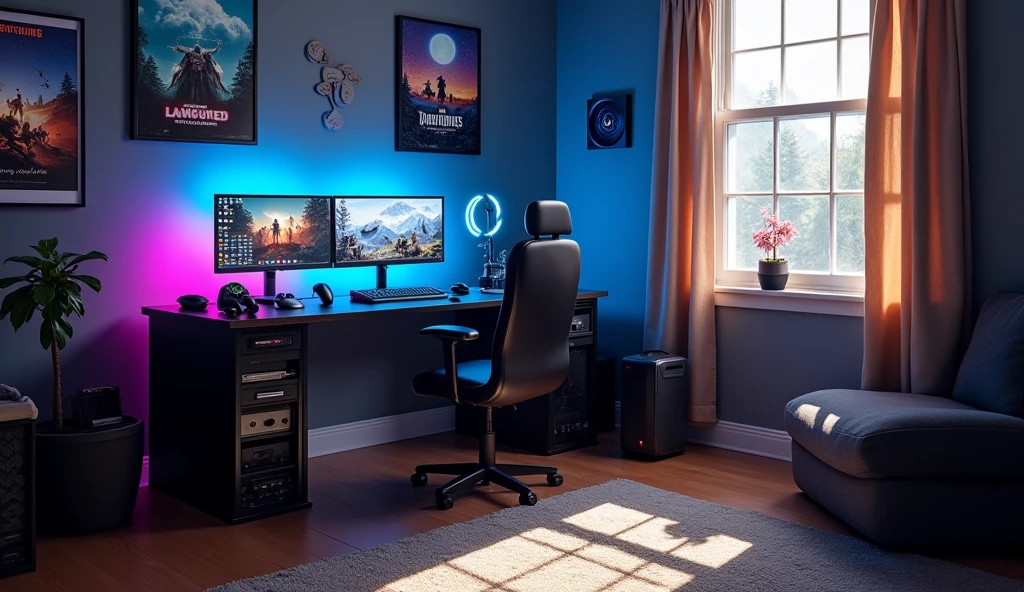 boy room with pc setup at back without chair, no person