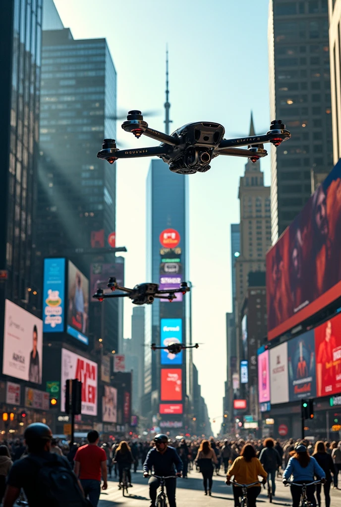 several drones and cameras patrolling current new york