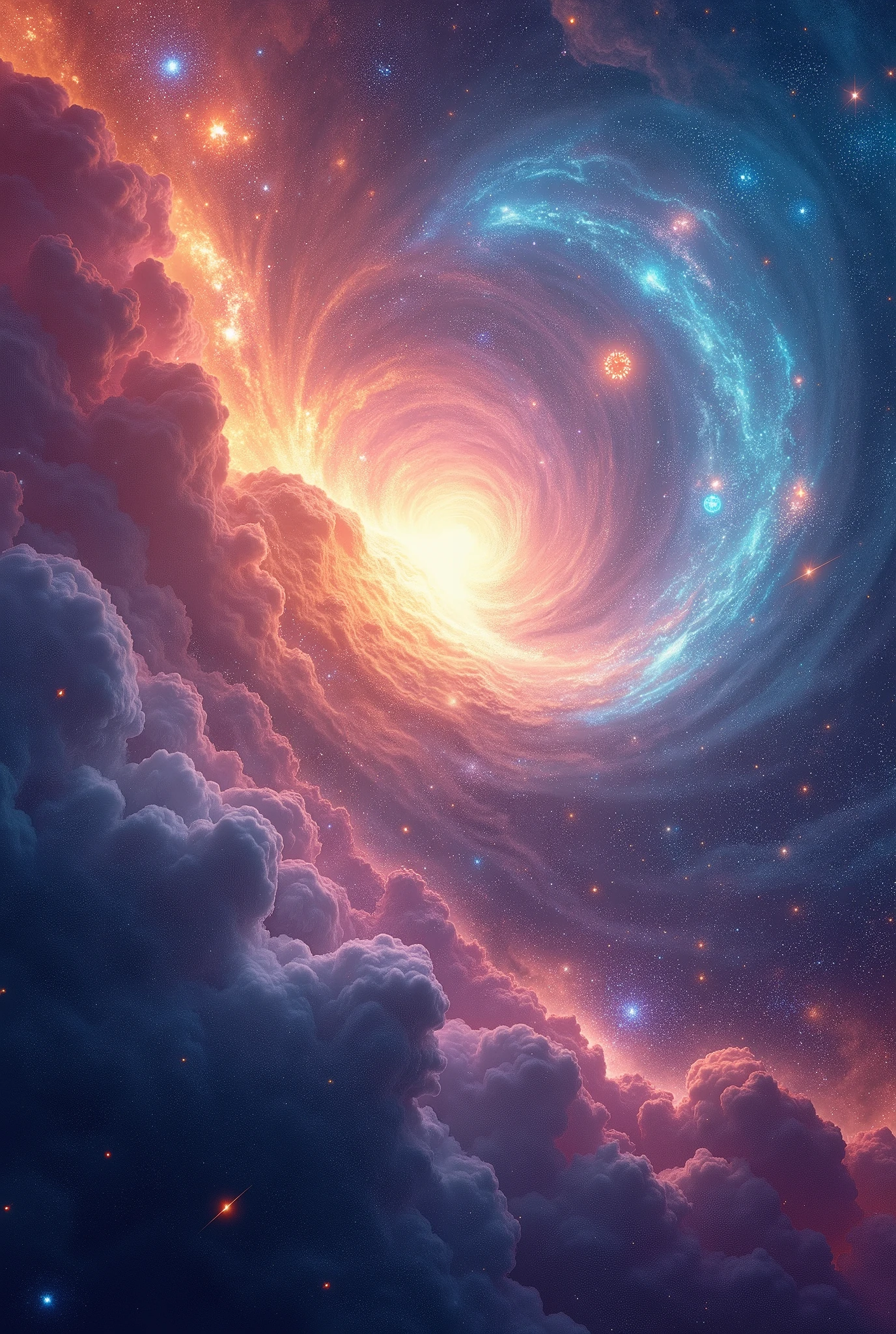 colorful universe, blue orange and pink colors