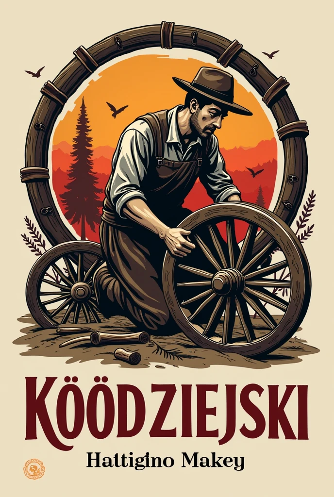 Logo oddające znaczenie mojego nazwiska Kołodziejski, a kołodziej to zawód człowieka zajmującego się produkcją wozów, with a patriotic theme