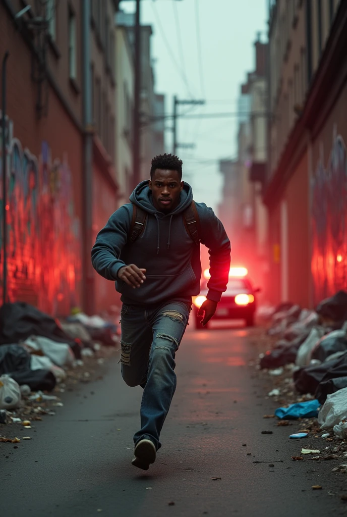 A nigga running from the police in an intense chase