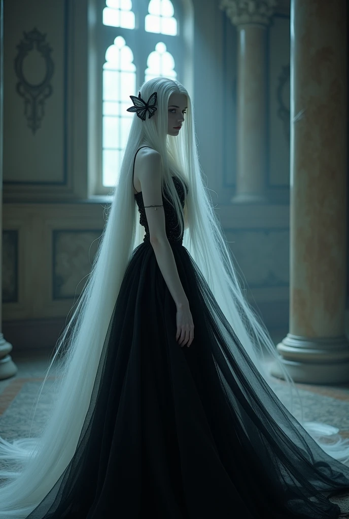 Echidna the snow-white witch» with long white hair and beautiful skin. Only her intelligent-looking eyes and dress - black in color. Her long straight hair reached her back and was just as white, as well as her skin, and a black butterfly-shaped hairpin was visible in her hair (in anime she was altered to a jade-green color). Anyone, who saw her, was instantly captivated by her striking beauty, although her appearance also instilled an insurmountable fear in a person's soul. Although her spirit in the Dreaming Palaces was in her late s, Echidna's slender body looked like this, as if she were about twenty years old.
