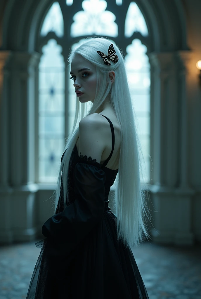 Echidna the snow-white witch» with long white hair and beautiful skin. Only her intelligent-looking eyes and dress - black in color. Her long straight hair reached her back and was just as white, as well as her skin, and a black butterfly-shaped hairpin was visible in her hair (in anime she was altered to a jade-green color). Anyone, who saw her, was instantly captivated by her striking beauty, although her appearance also instilled an insurmountable fear in a person's soul. Although her spirit in the Dreaming Palaces was in her late s, Echidna's slender body looked like this, as if she were about twenty years old.