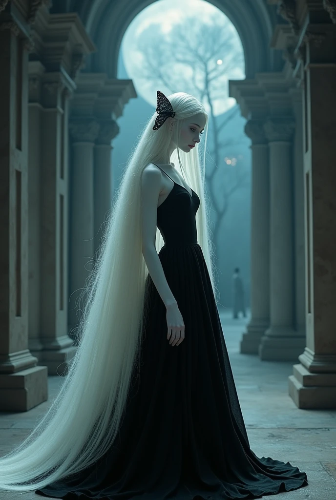 Echidna the snow-white witch» with long white hair and beautiful skin. Only her intelligent-looking eyes and dress - black in color. Her long straight hair reached her back and was just as white, as well as her skin, and a black butterfly-shaped hairpin was visible in her hair (in anime she was altered to a jade-green color). Anyone, who saw her, was instantly captivated by her striking beauty, although her appearance also instilled an insurmountable fear in a person's soul. Although her spirit in the Dreaming Palaces was in her late s, Echidna's slender body looked like this, as if she were about twenty years old.