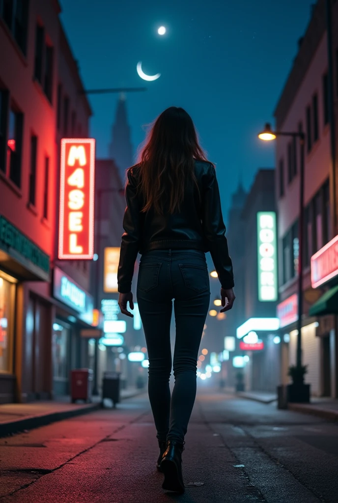 Woman leaving the city at night