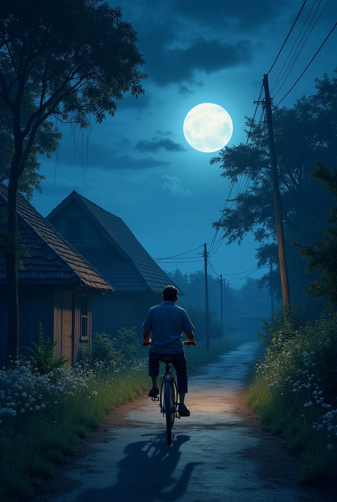 At exactly 12 o'clock at night, Mohan, who lived in a small village, was returning home on his bicycle