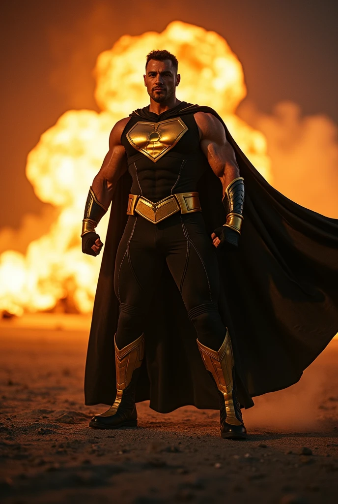 Mark pillow
Nuclear man
Black cape
Black and gold costume
No sleeves