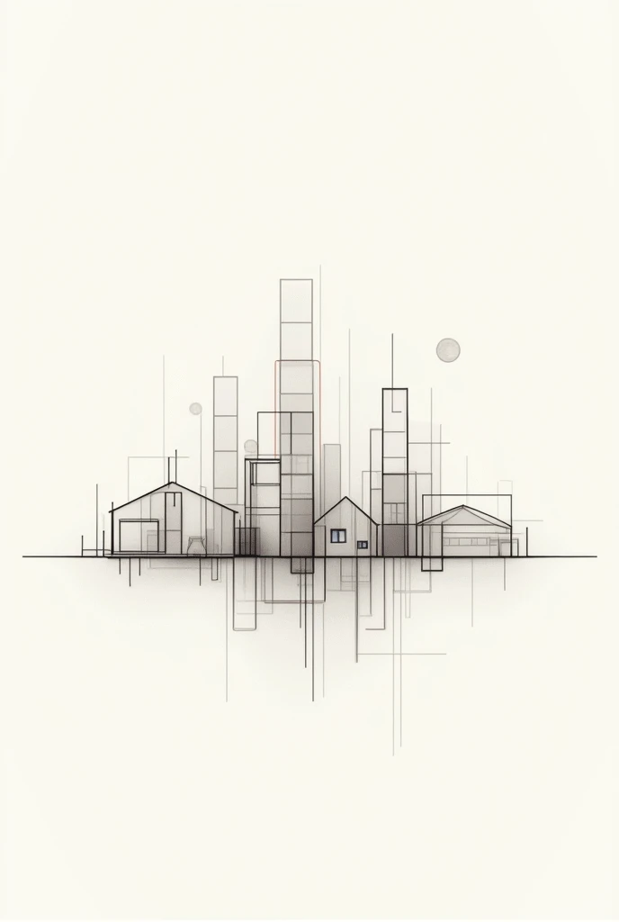 Create a logo for an architecture firm with neutral colors and very thin lines, similar to a conceptual drawing with buildings and houses., Shows what architecture looks like without color., Just a drawing line.