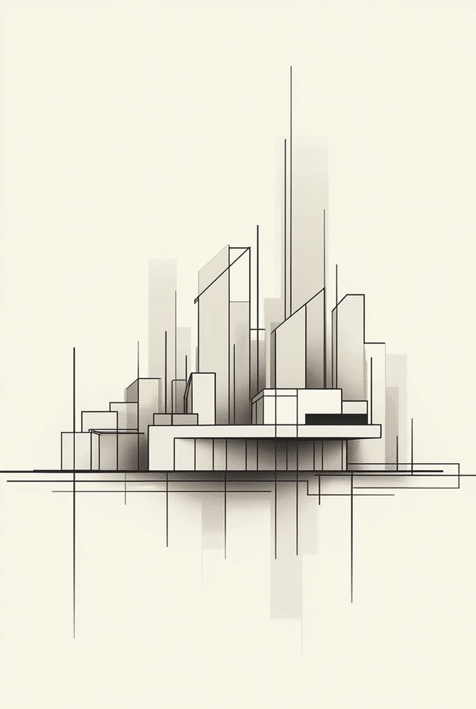 Create a logo for an architecture firm with neutral colors and very thin lines, similar to a conceptual drawing with buildings and houses., Shows what architecture looks like without color., Just a drawing line. 