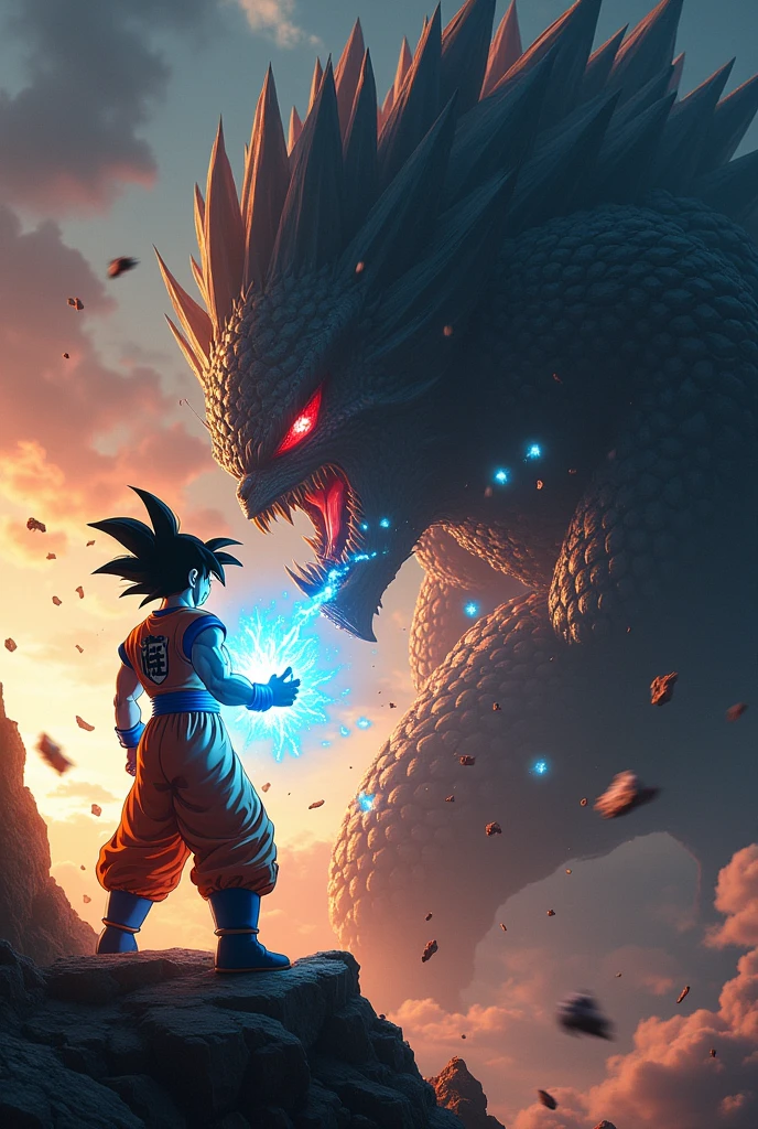 Goku fight with monster 
