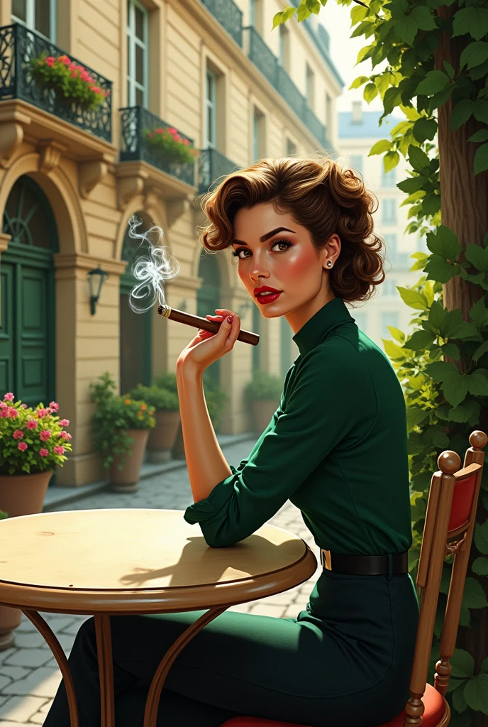 Femme qui fume un cigare moustachu