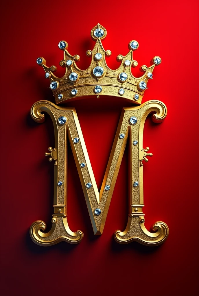 An image of the letter "M" with a crown and a red background