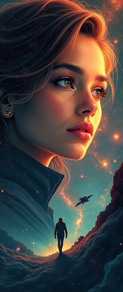 work of art, best qualityer, 1 girl, space thriller movie poster, Bauhaus, shapes, lines, abstrato