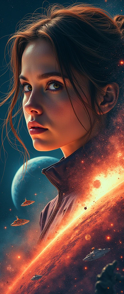 work of art, best qualityer, 1 girl, space thriller movie poster, Bauhaus, shapes, lines, abstrato