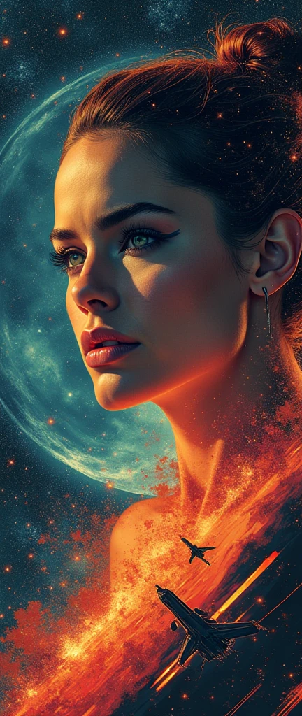 work of art, best qualityer, 1 girl, space thriller movie poster, Bauhaus, shapes, lines, abstrato
