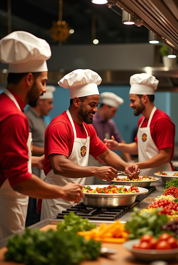Manchester united FC players  cooking Fulham FC players like food