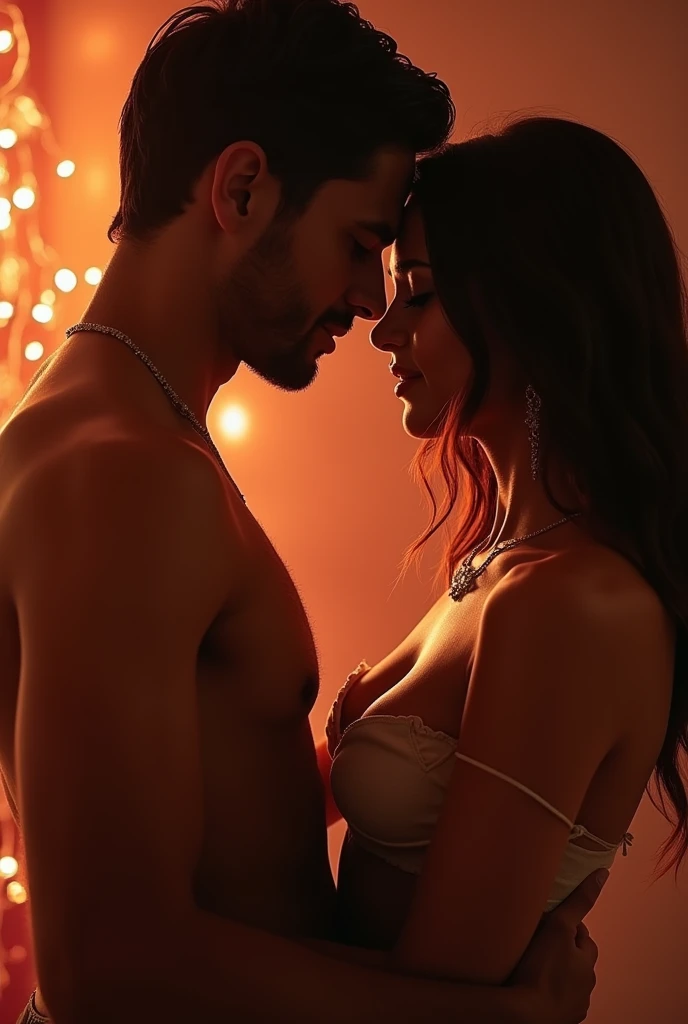 A women with a men sexually attached in romance pressing women breast make a video