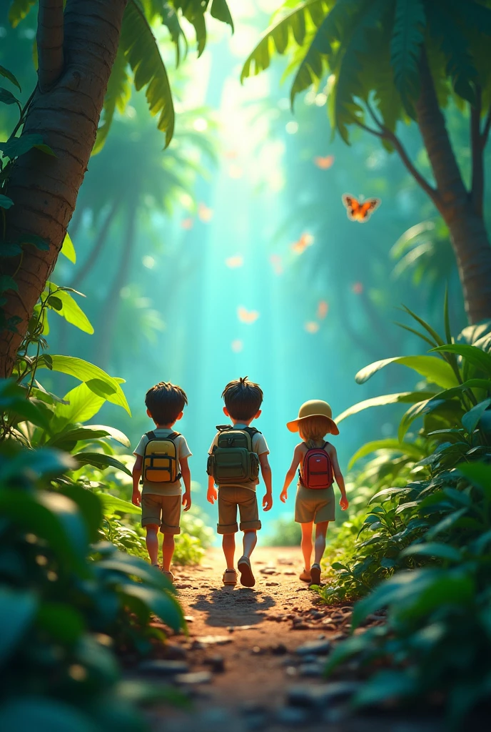 3d animation जंगल में चलते-चलते अचानक उन्हें एक चमकता हुआ पत्थर मिला।