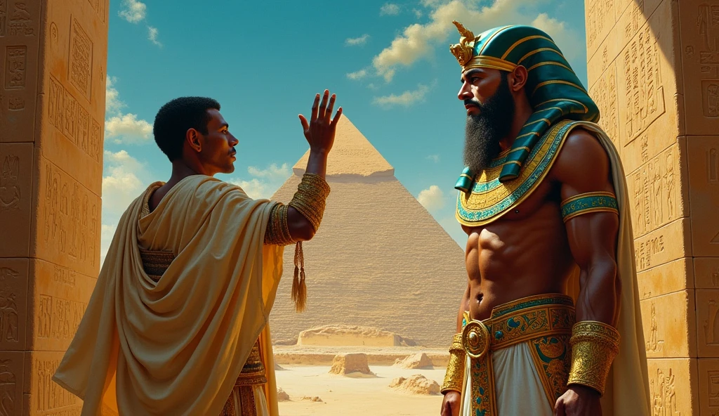 oil painting, Egyptian priest beside the pharaoh