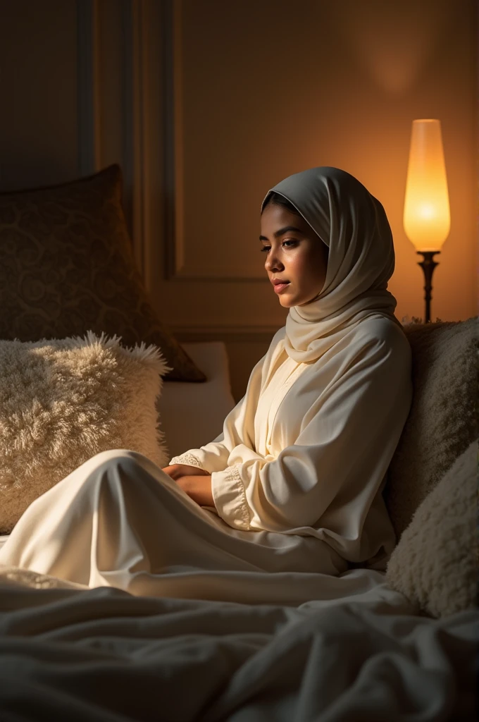 A Muslim women Listening Relaxing Music on Relaxing chair closed eyes 