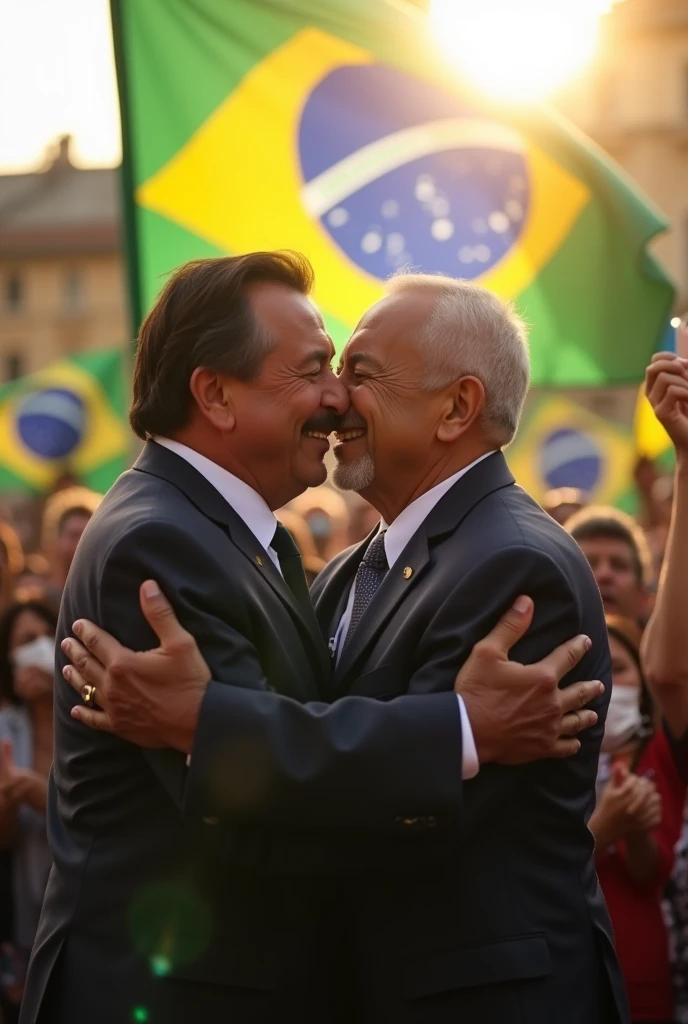 Bolsonaro, president of Brazil, hugging Lula, president of realistic Brazil