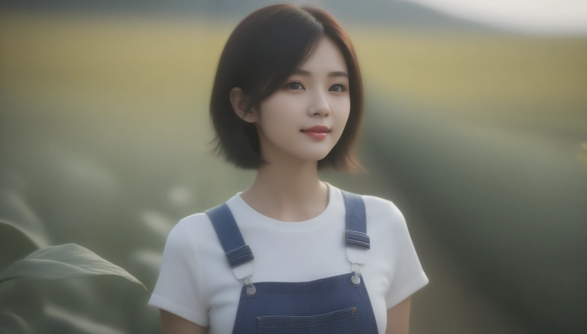 8k, Ultra-high resolution, Highest quality, masterpiece, 三分割法によるphotograph,Surreal, photograph, 1 , (:1.3), cute, cute顔, 細部までBeautiful Eyes, 細かくdetailedに,masterpiece,One Girl:1.2,Japanese women,Young Wife,upper body,smile,Black Short hair,Messy hair,bloom,profile,(overalls:1.3),T-shirt,Sunflower field,Surrounded by flowers,profile,Looking up at the sky,Summer sunshine,(Beautiful attention to detail),Subtle details, detailedな顔, smile,魅力的なsmile,(ポートレートphotograph:1.4),(Photorealistic images:1.4),Fantasy art,(Beautiful Face:1.4),Beautiful and attractive eyes、Beautiful Eyes、(Tight waist:1.4)、(Beautiful with perfect body proportions:1.4),Pink Lips,(((Ideal body type))),A-cup small breasts :2,Perfect Anatomy、鮮明なdetailed、detailed,Fashion magazine cover,Thin lips,完璧でBeautiful Face ,完璧でcute顔, Skin with attention to detail, Perfect limbs、Narrow waist,Surreal,Light and shadow,sunlight