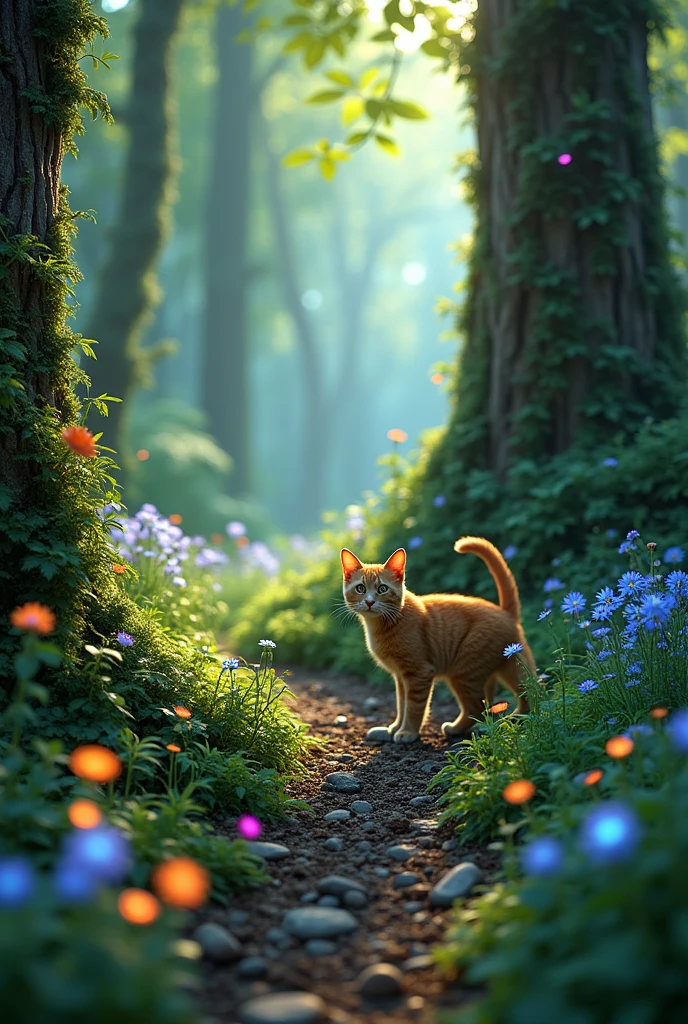 A cat lost in the forest, Futurism, UHD, super detail, high quality, best quality