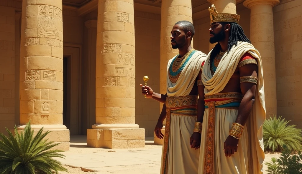 oil painting, Egyptian priest beside the pharaoh