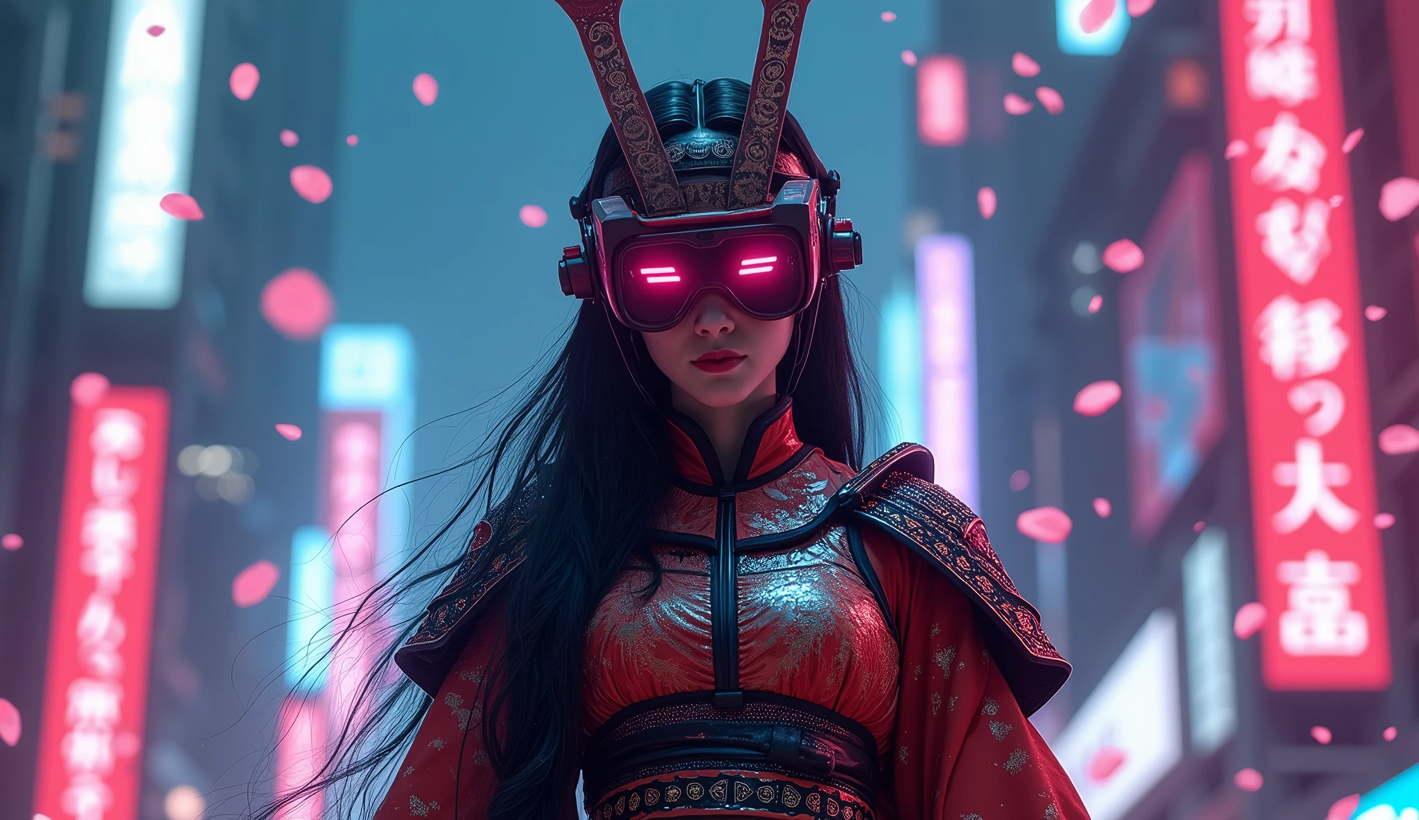 Cyberpunk samurai geisha with headset