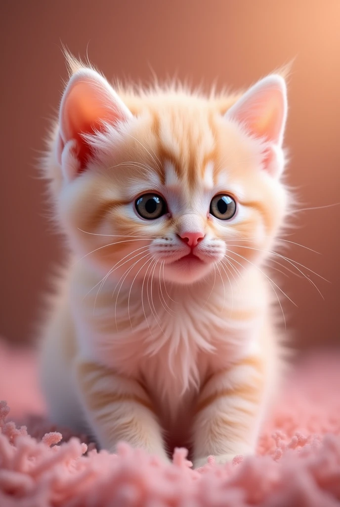 a pink kitten, a cute cat, beautiful detailed eyes, beautiful detailed cat face, extremely detailed fur, longeyelashes, soft fluffy fur, adorable, cute expression, (best quality,4k,8k,highres,masterpiece:1.2),ultra-detailed,(realistic,photorealistic,photo-realistic:1.37),studio lighting,highly detailed,vibrant colors,warm color palette,adorable pet photography