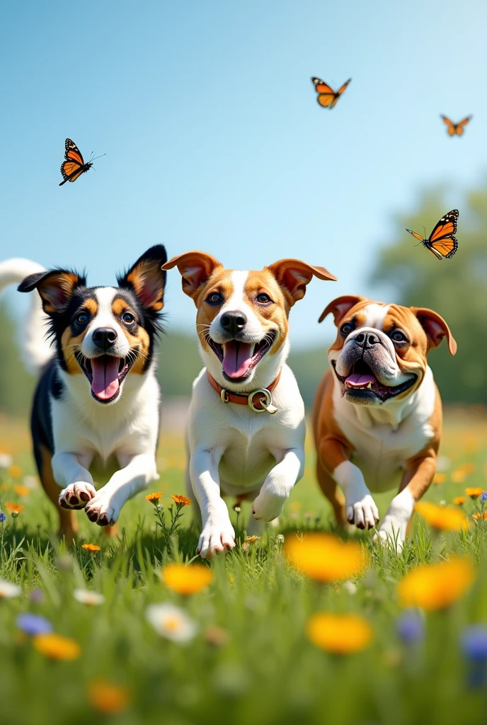 3 happy dogs with black and white spoons